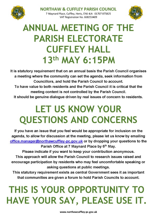 Northaw & Cuffley Parish Council: Annual Meeting of the Parish Electorate